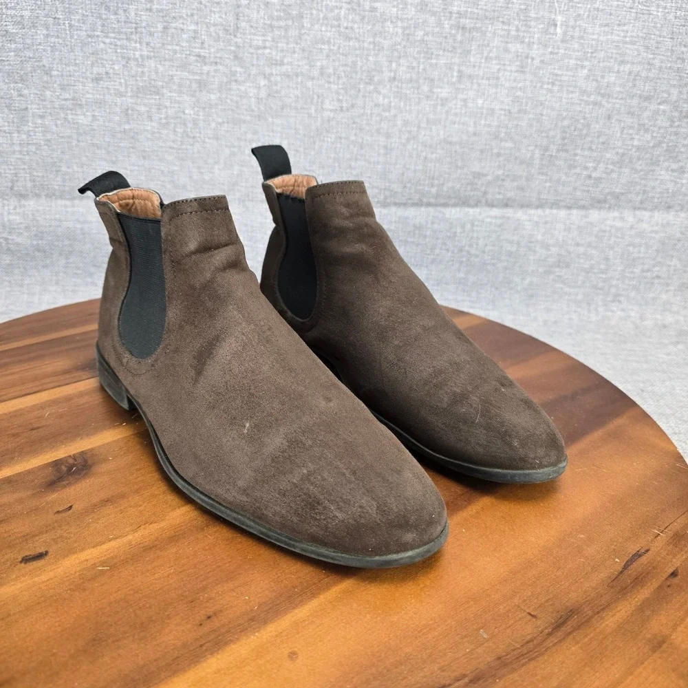 Mens Brown Suede Chelsea Boots Ankle Pull On Elastic Gore Size EUR 41 US 8.5